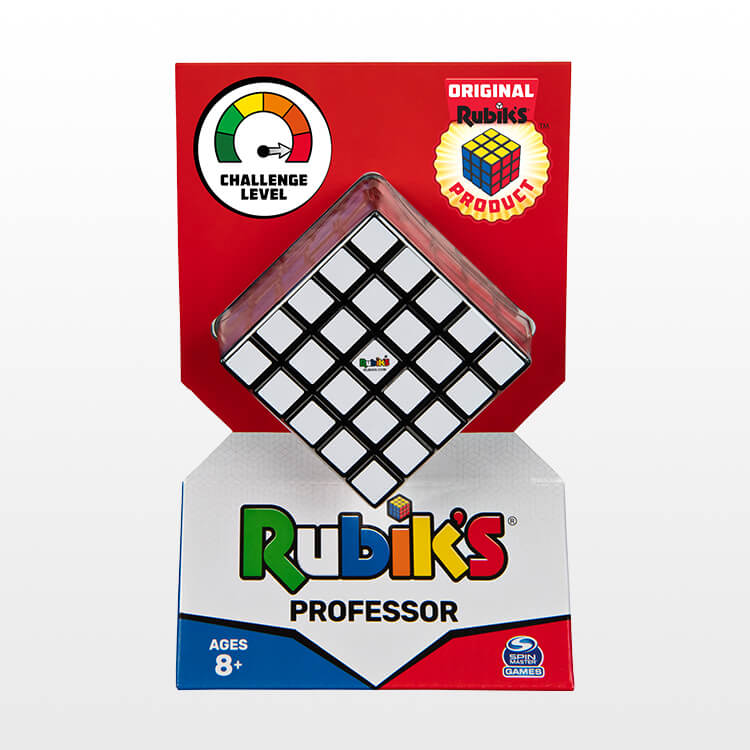 Rubiks Cube 5 x 5 Professor front view of the cube in branded packaging, showcasing the 5x5 grid design