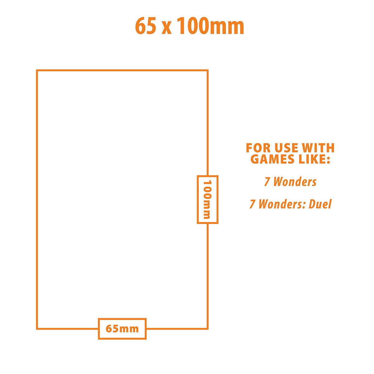 A diagram of a 65x100mm rectangle, specified for cards in 7 Wonders and 7 Wonders: Duel