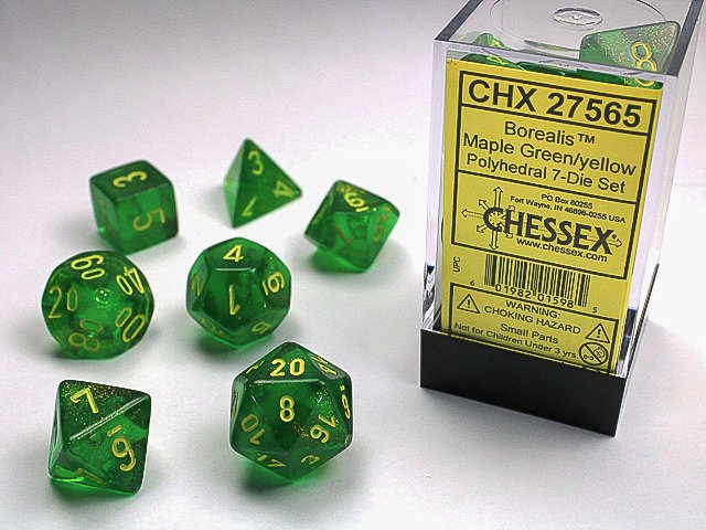 Chessex - Borealis Polyhedral 7-Die Set - Maple Green/Yellow (CHX27565) - Good Games