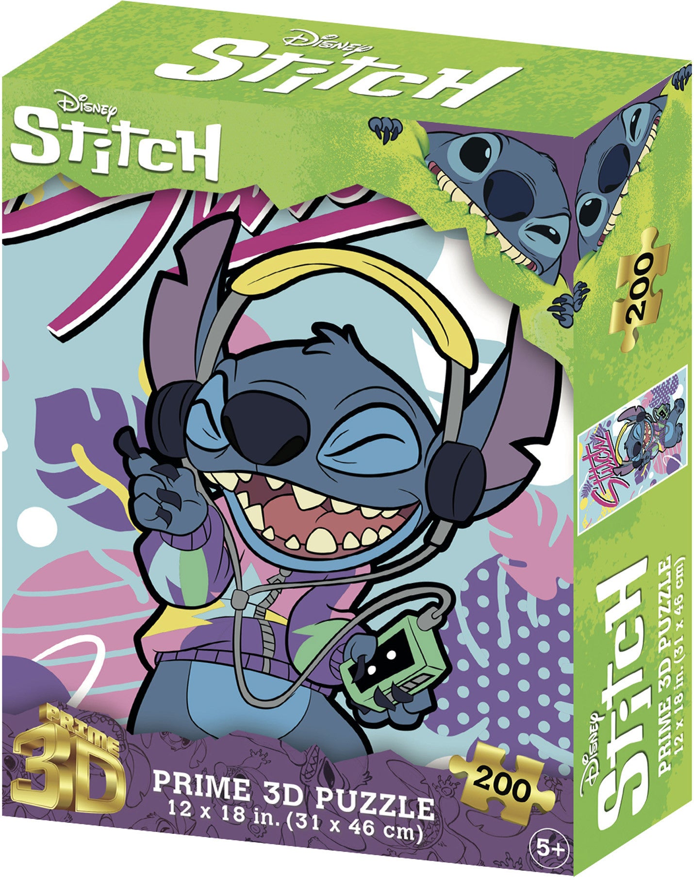 Prime 3D Disney Stitch #2 200-piece jigsaw puzzle box featuring Stitch with headphones