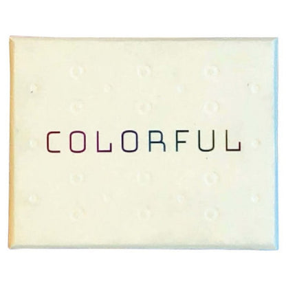 A light cream rectangular box for the colourful card game featuring the word colourFUL in gradient letters and subtle raised dots