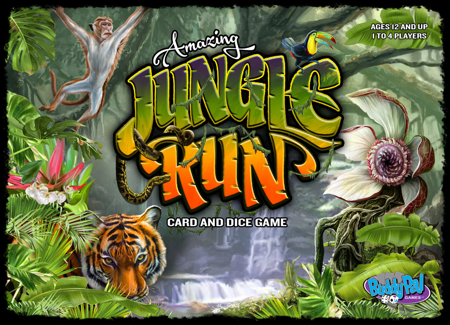 Front view of the Amazing Jungle Run game box showing colorful jungle-themed artwork with animals and game title prominently displayed