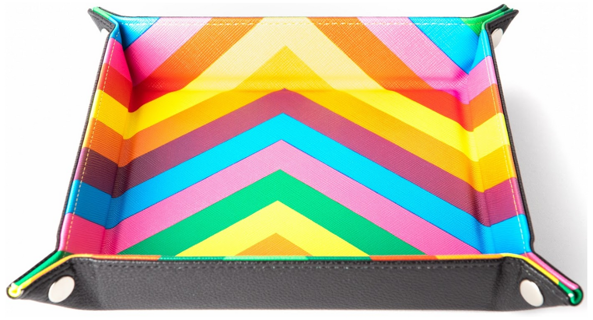 Metallic Dice Games - Velvet Folding Dice Tray with Leather Backing - Rainbow