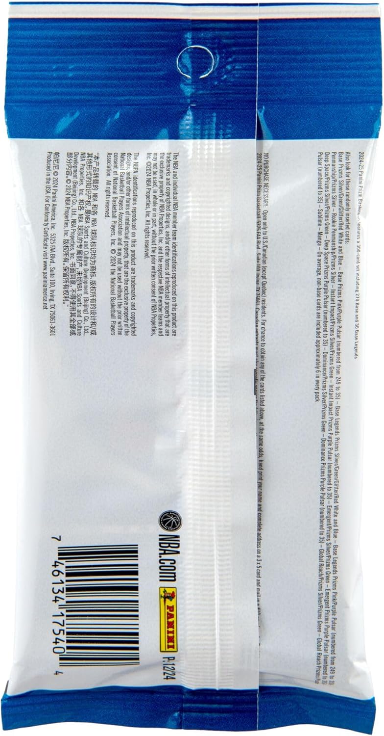 2024 Prizm Basketball Trading Cards Fat Pack - Back of Sealed Retail Packaging