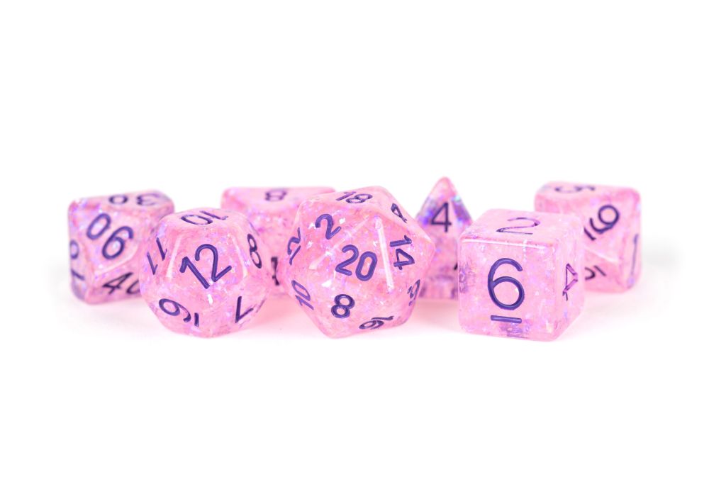 Metallic Dice Games - Resin Flash Dice Set 16mm Polyhedral - Pink