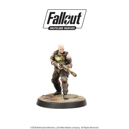 Fallout Wasteland Warfare miniature of a pale, scarred figure in wasteland armor holding a rifle