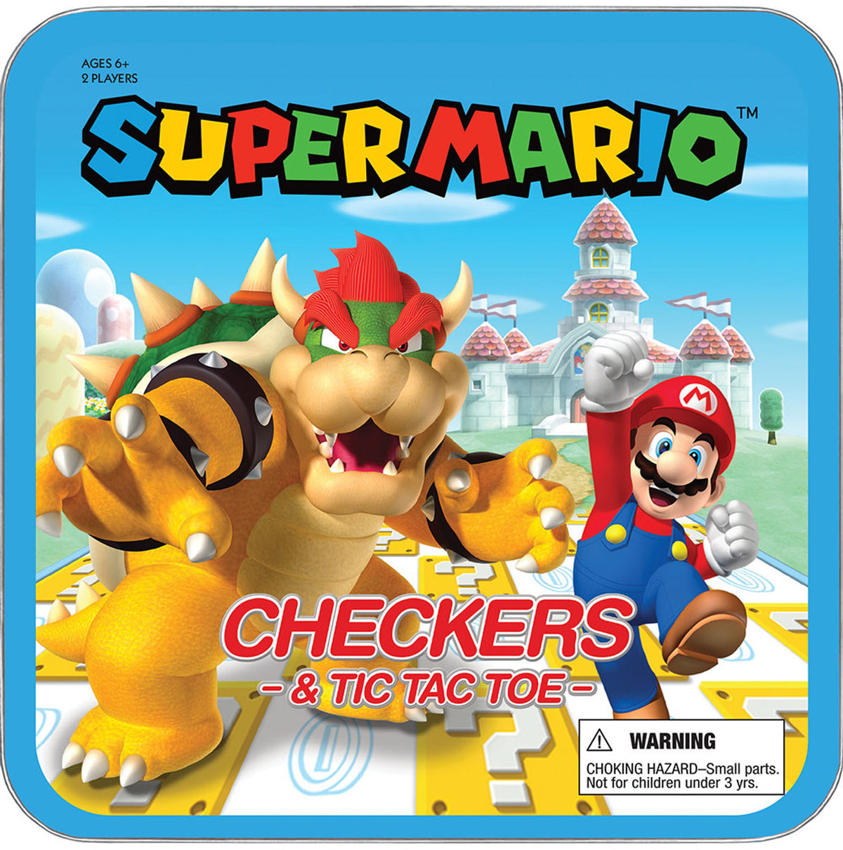 Front of the game box showing rivelry of Mario vs Bowser