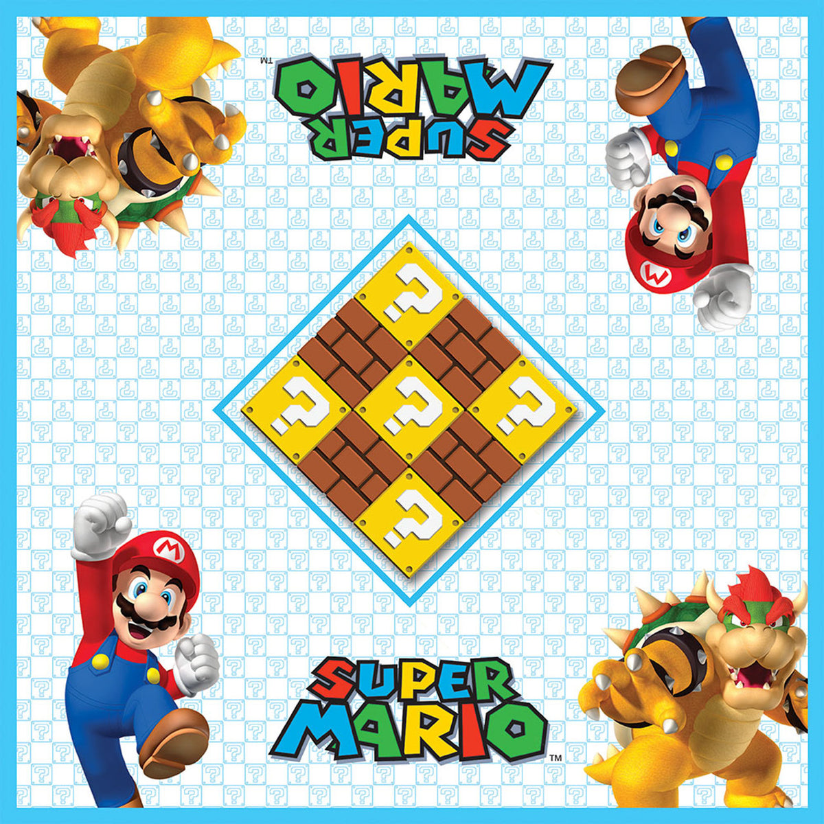 Game board set up with Super Mario and Bowser themed pieces