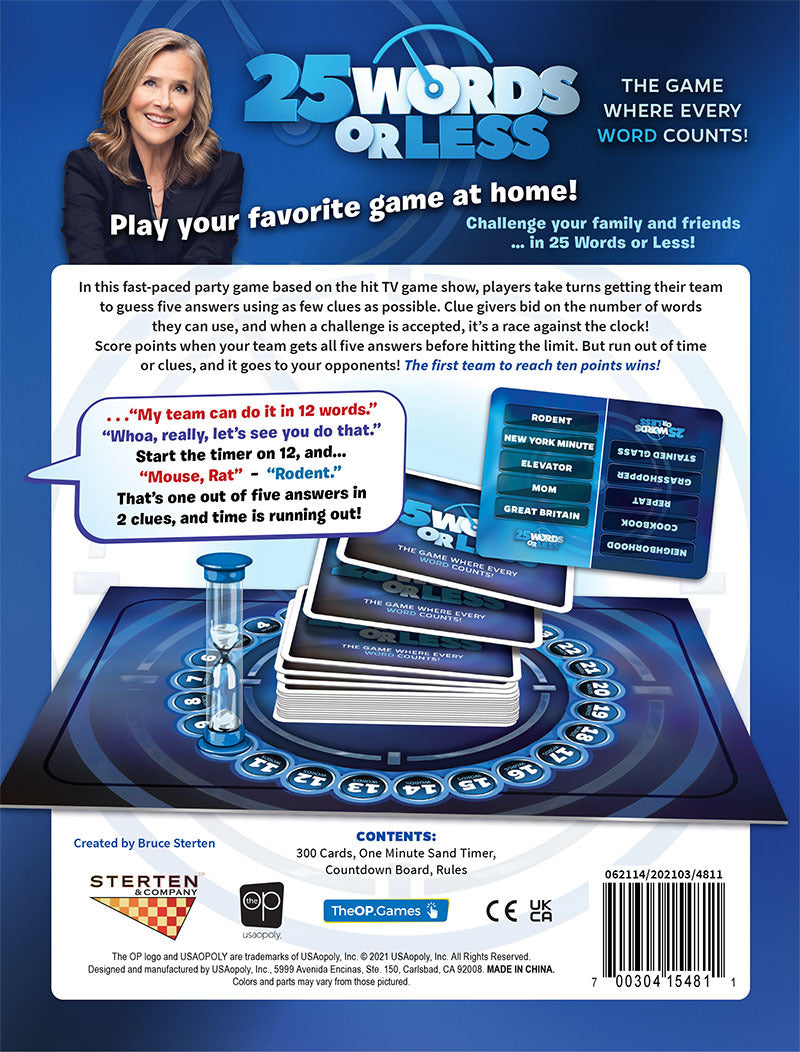 25 Words or Less party game box back view with detail and barcode
