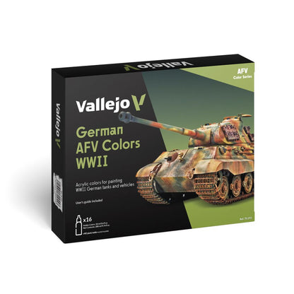 Vallejo German WWII AFV acrylic paint set box showing a camouflaged King Tiger tank