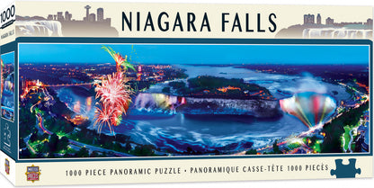 Niagara Falls 1000-piece panoramic puzzle with fireworks and cityscape at night