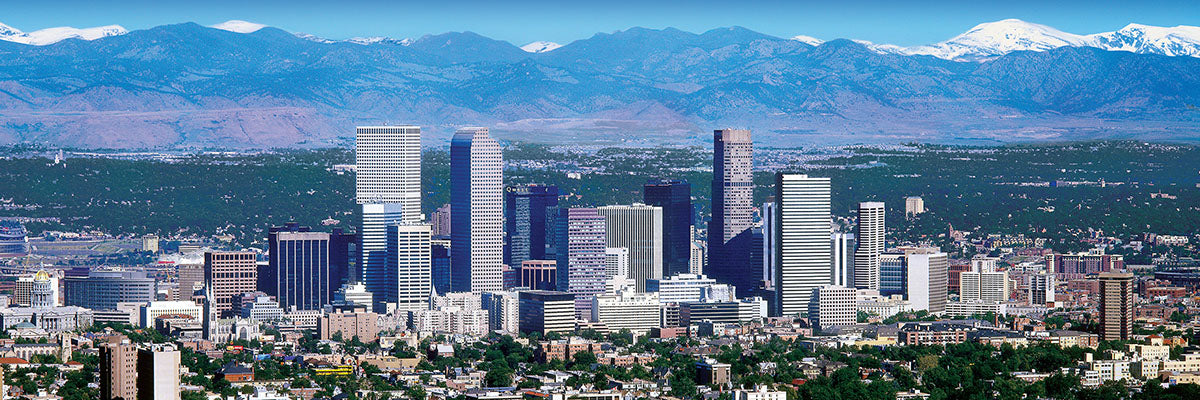 Completed panoramic puzzle featuring Denver city skyline