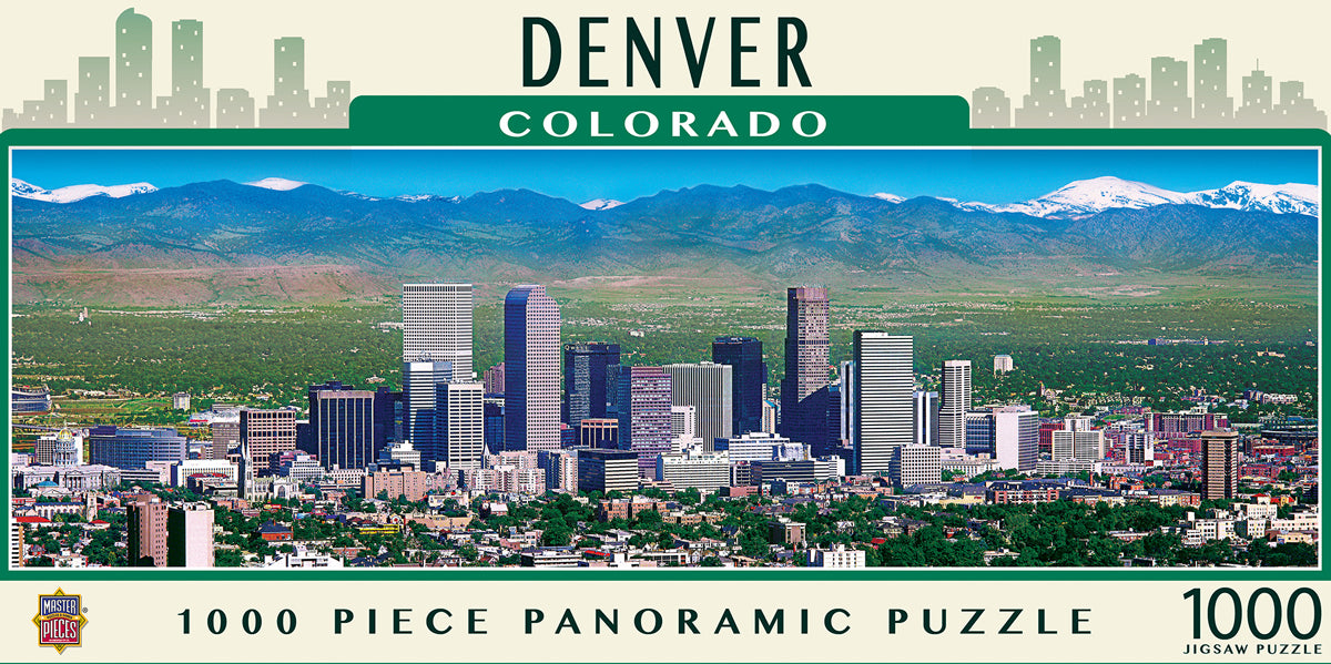 Front view of the puzzle box showing Denver skyline artwork