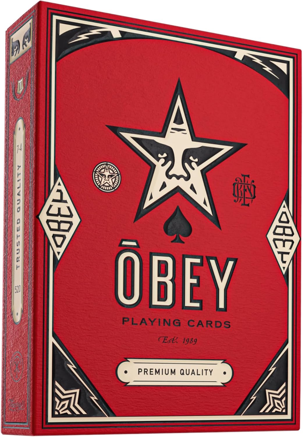 Red Obey Playing Cards tuck case featuring the Obey Giant star logo and stylized "OBEY" text