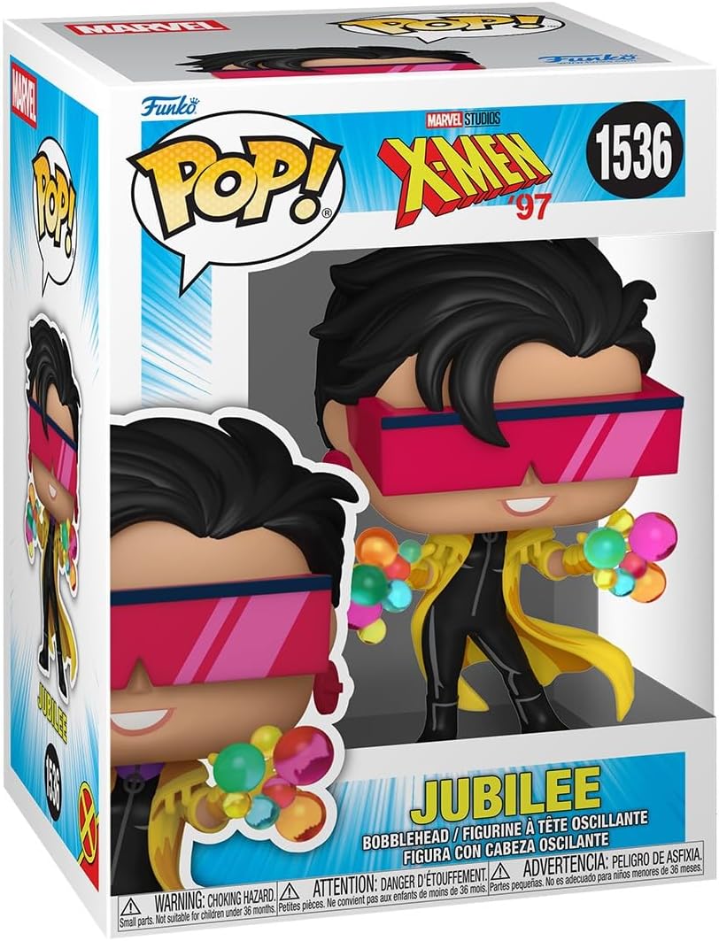 Marvel X-Men '97 Jubilee Funko Pop 1536 Bobblehead in box, wearing a yellow coat and pink visor
