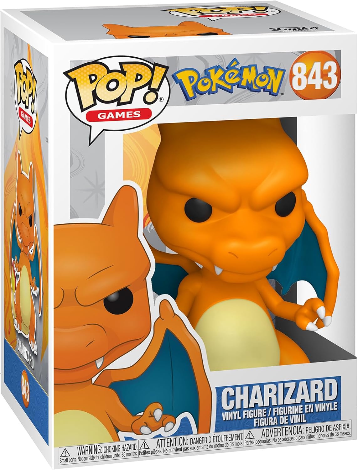 Boxed Orange Charizard Funko Pop! Games #843 figure from PokÃ©mon with blue wings