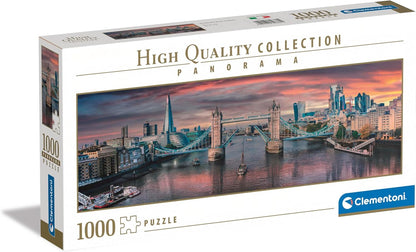 1000-piece puzzle box showing a panoramic view of London's Tower Bridge and The Shard at sunset