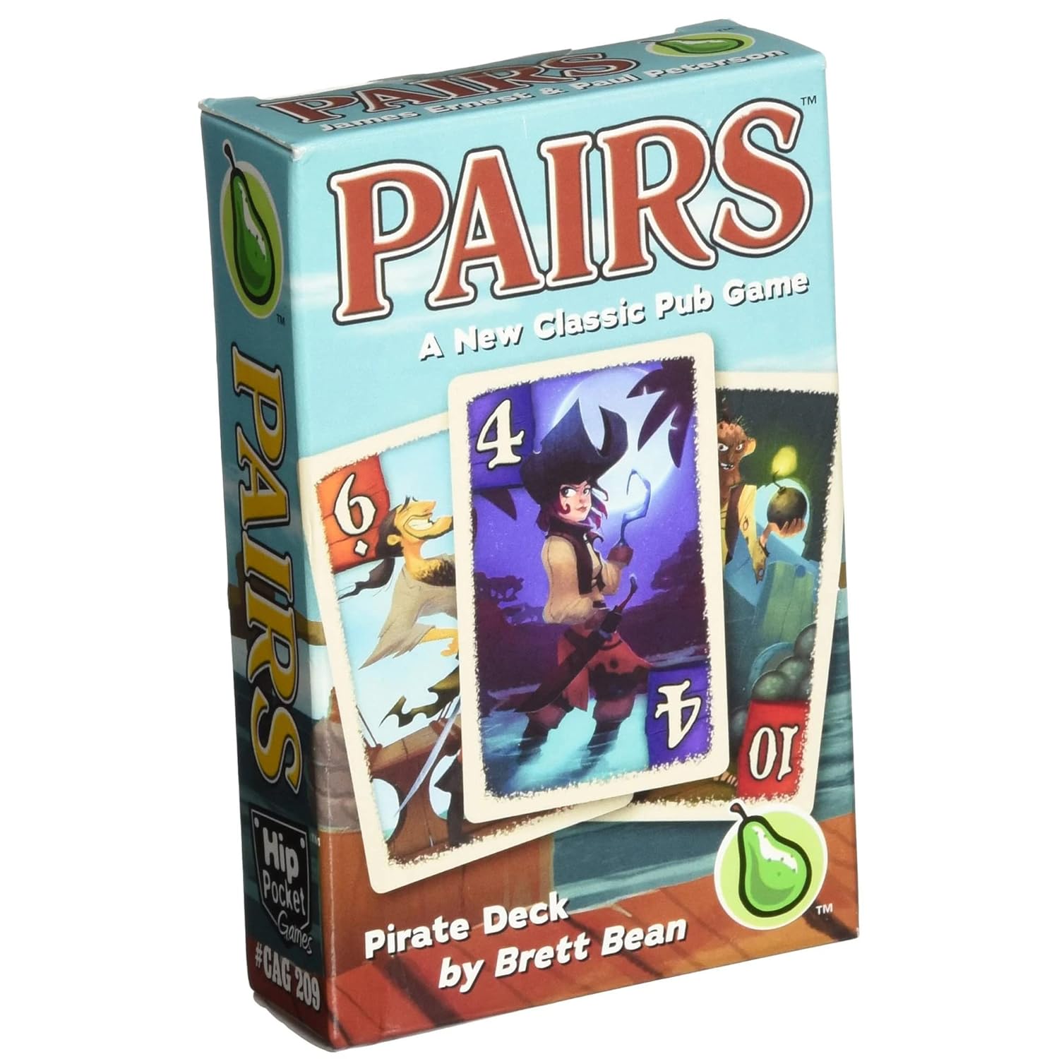 PAIRS Pirate Deck game box with a cartoon pirate character holding a sword on a card, showing the title