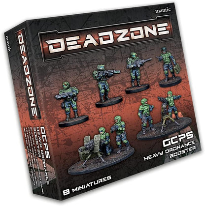 Deadzone GCPS Heavy Ordnance Booster box featuring 8 painted sci-fi soldier miniatures