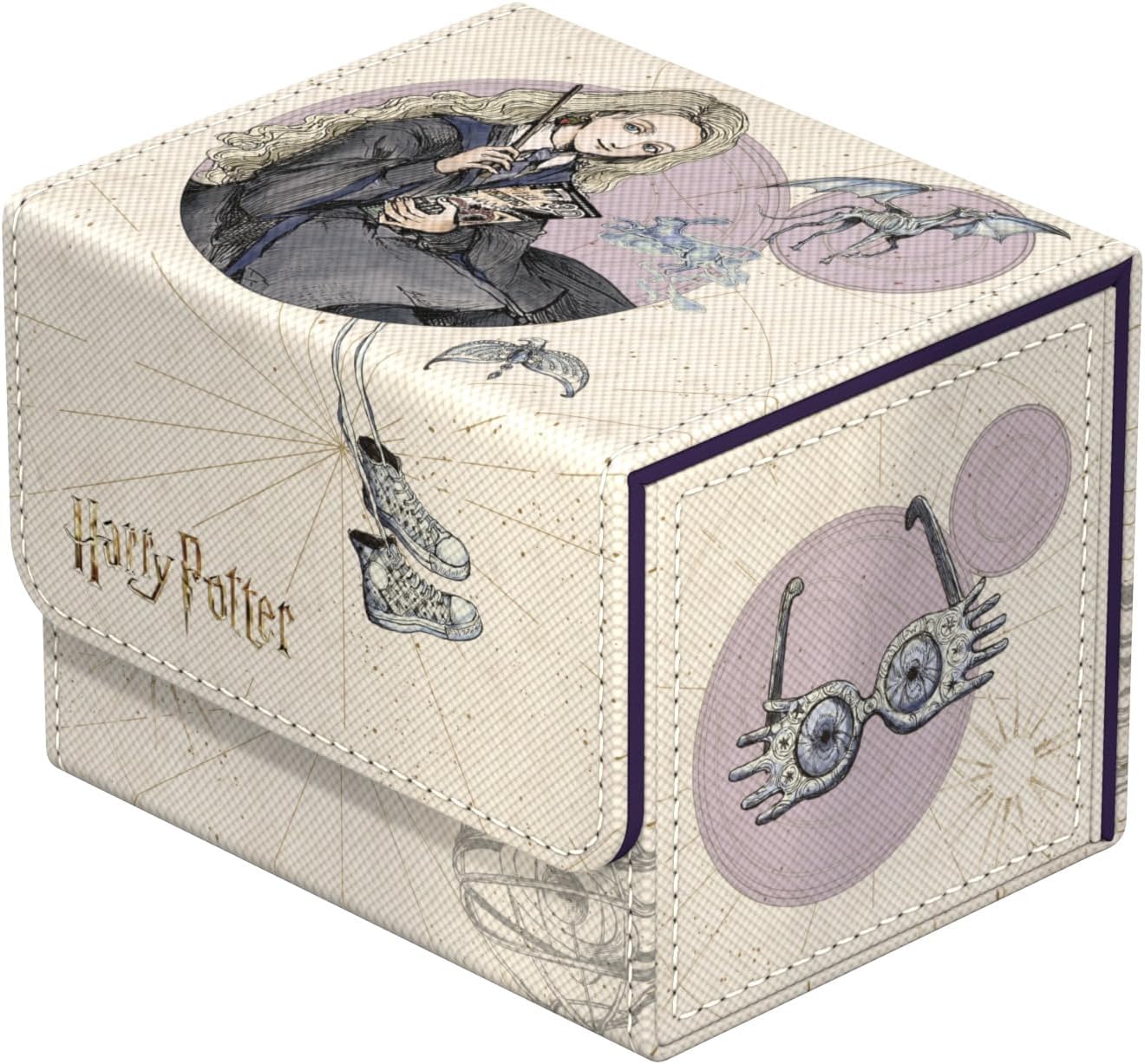 Harry Potter storage box decorated with sketch drawings of Luna Lovegood and her Spectrespecs glasses