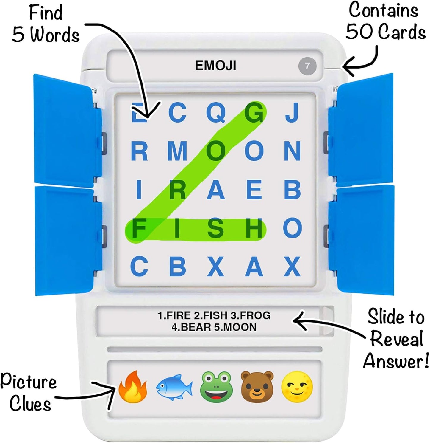 Close-up of P for Pizza triangular word tiles with categories and answers visible, emphasizing game detail