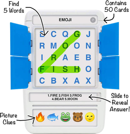 Close-up of P for Pizza triangular word tiles with categories and answers visible, emphasizing game detail