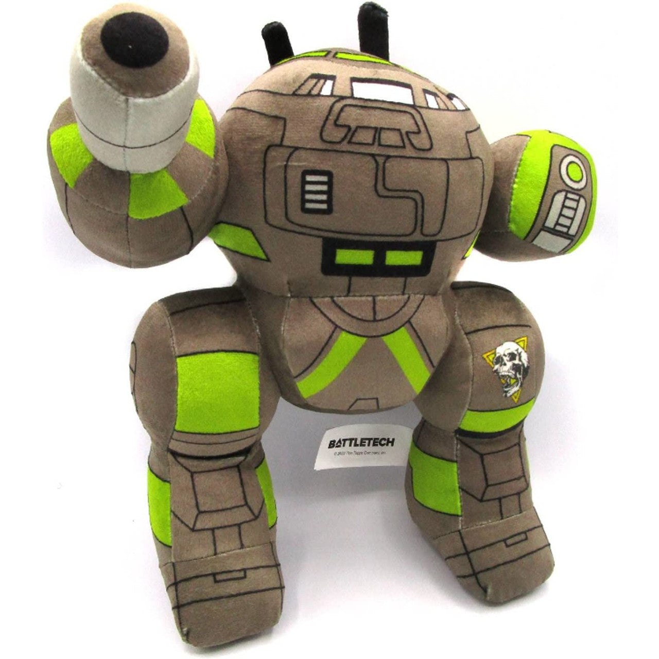 Battletech UrbanMech plush toy in brown and lime green with black outline