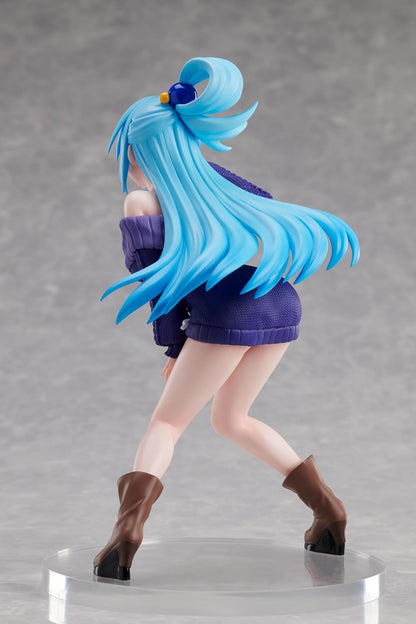 Aqua figure side angle showcasing flowing hair and detailed outfit