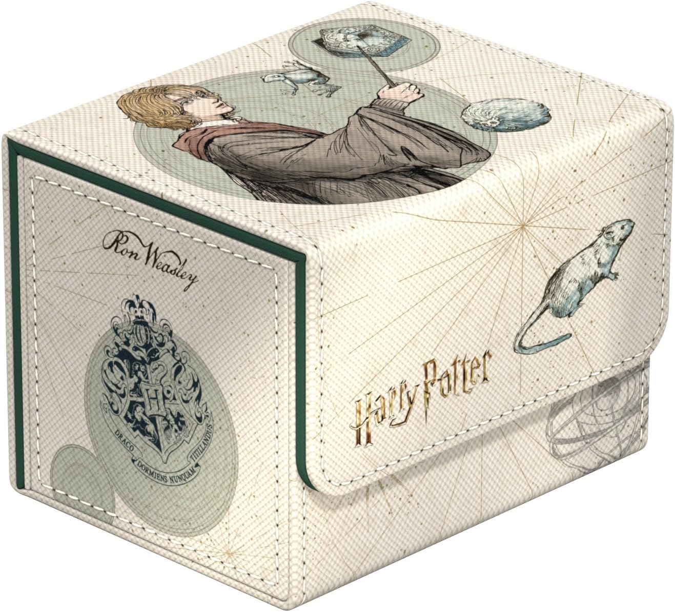 Ron Weasley Harry Potter themed storage box featuring an illustration of Ron, Scabbers, and the Hogwarts crest