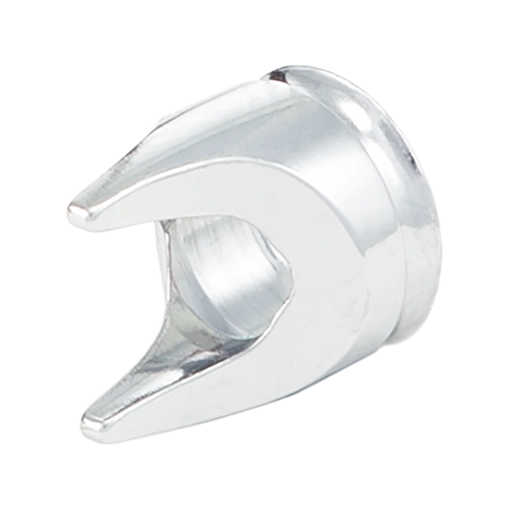 A shiny chrome Airbrushes EVO 2024 Needle Cap, featuring a U-shaped opening at one end