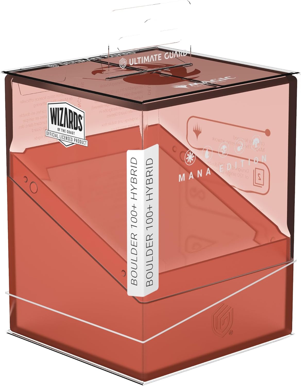 Red Ultimate Guard Boulder 100+ Hybrid deck box for trading cards, sealed in retail packaging