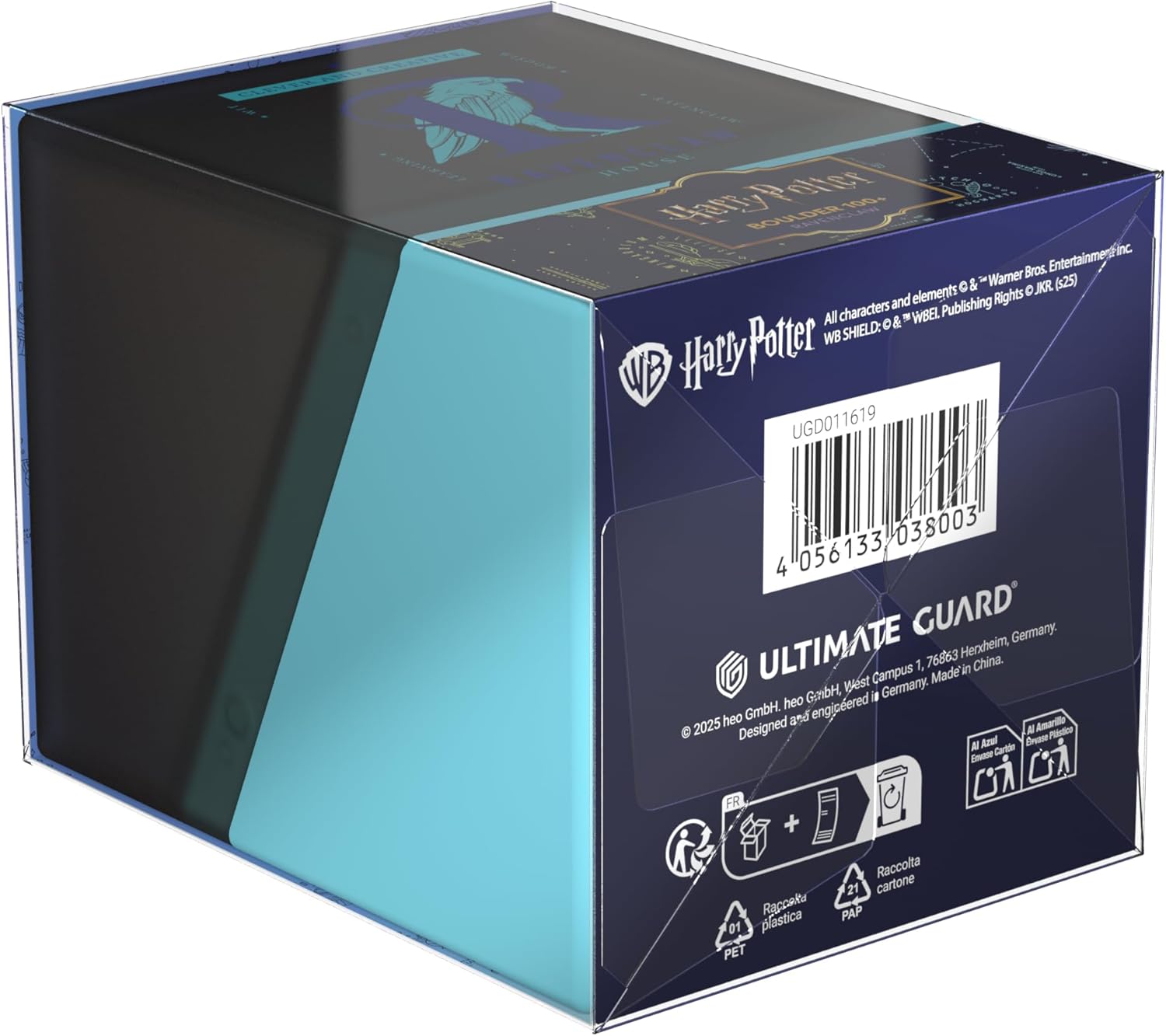 Ultimate Guard Harry Potter Ravenclaw Boulder 100+ card deck box packaging, dark blue and teal, with barcode visible