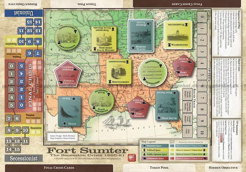 Fort Sumter board game with tension and final crisis tracks