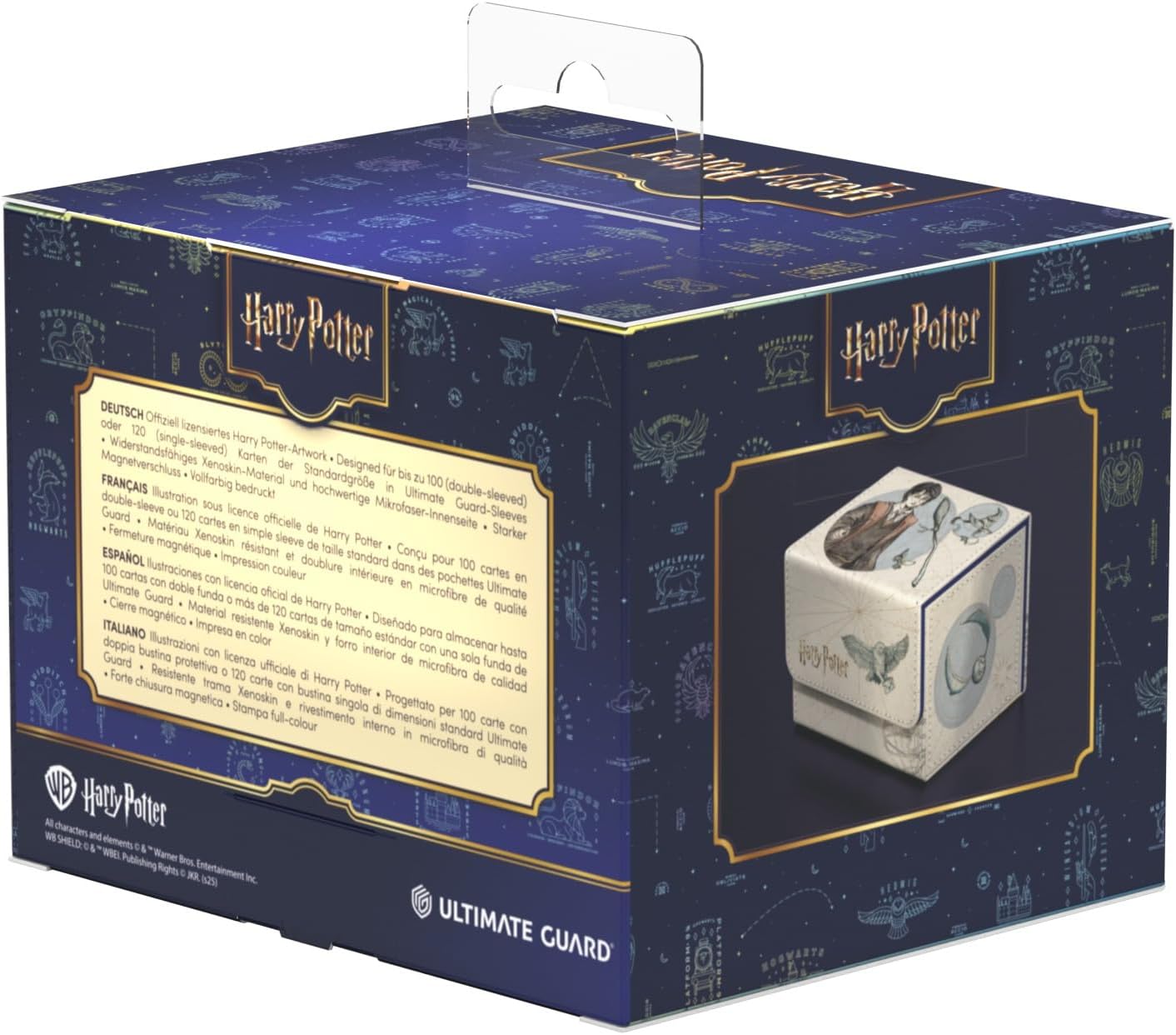 Harry Potter Ultimate Guard deck box retail packaging, blue with constellation patterns and product image