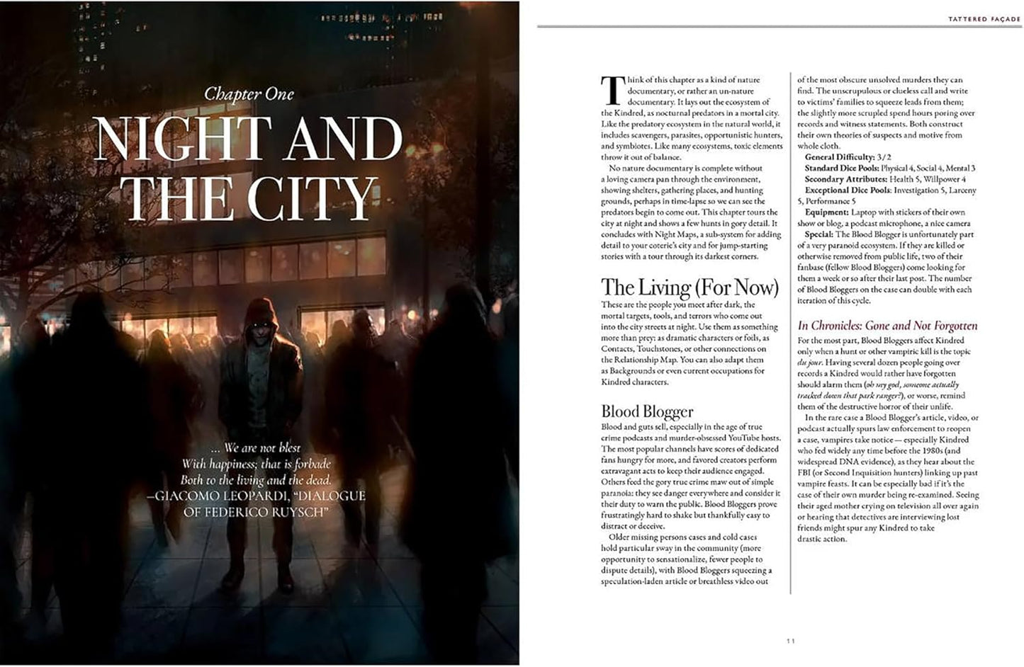 Chapter 1 title over a dark illustration of a hooded figure with glowing eyes in a shadowy city crowd