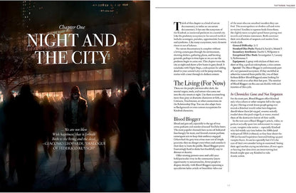 Chapter 1 title over a dark illustration of a hooded figure with glowing eyes in a shadowy city crowd