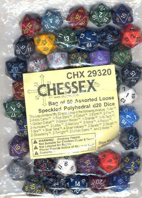 Chessex - Loose Speckled Polyhedral D20 Dice 50-Piece Set - Assorted - Good Games