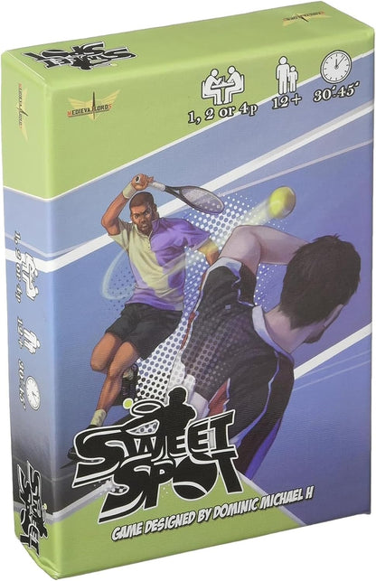 Sweet Spot game cover depicts two male tennis players on a court, one hitting a yellow ball, the other reacting. Game info included.