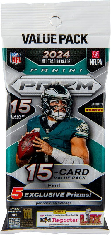 2024 Panini Prizm NFL football trading cards Value Pack 15 cards per pack with Jalen Hurts on cover