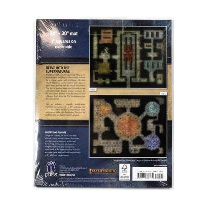 Pathfinder Flip-Mat package showing two fantasy dungeon maps, sized 24x30 inches with 1-inch squares
