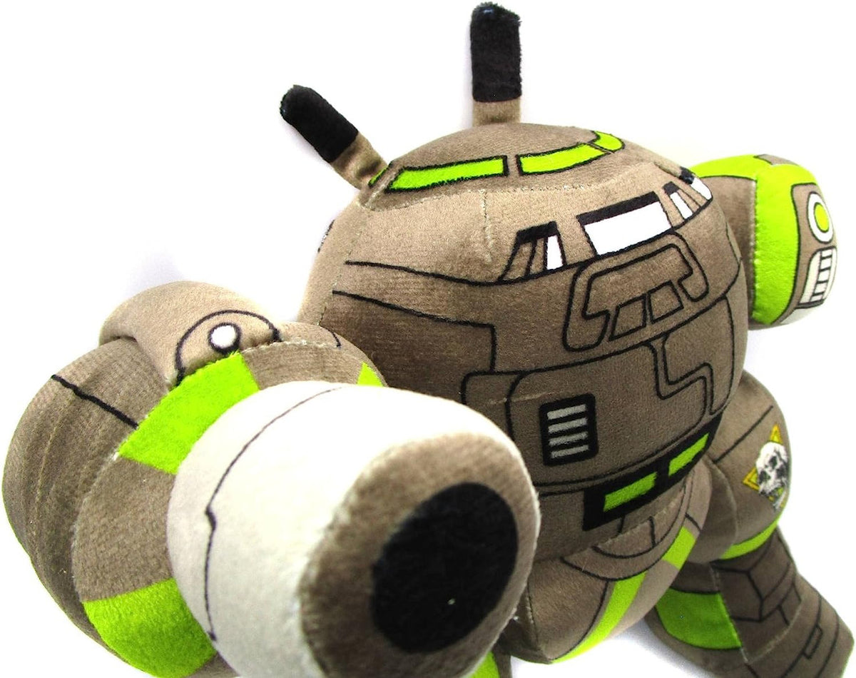 Plush green and brown UrbanMech toy with black and white details