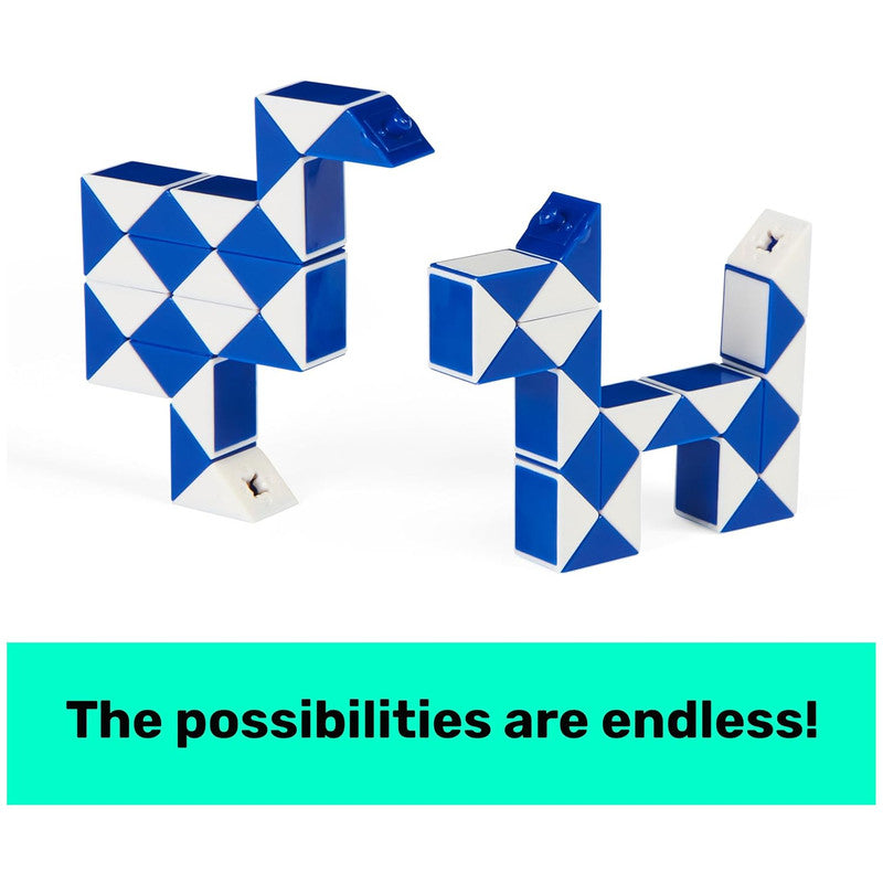 Rubiks Connector Snake 2 Pack blue-and-white snake shaped into a fun, angular design on a white background