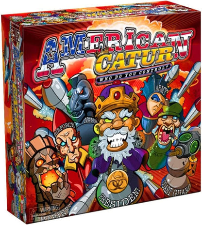 American Catur board game box showing cartoon military figures and the President