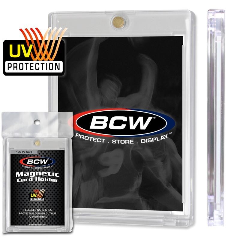 Clear one-touch magnetic card holder with card inside
