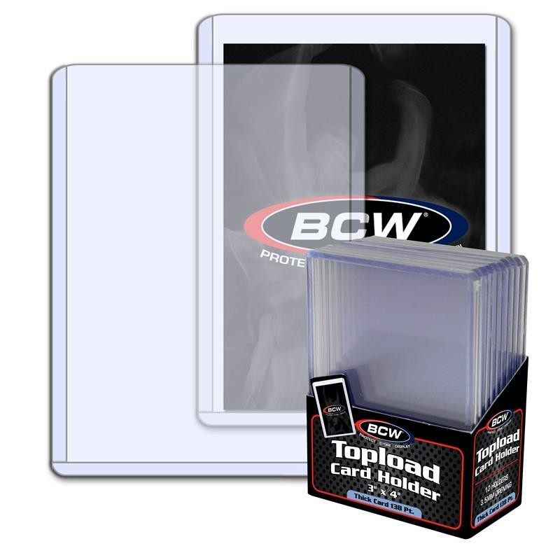 Clear plastic sleeve holding trading cards, 3x4 inch size, pack of 10