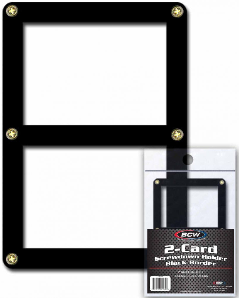 BCW Screwdown Double Card Holder with Black Border holding trading cards
