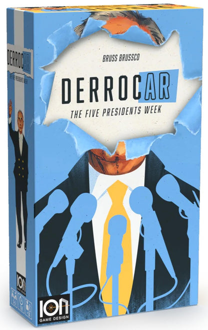 Illustration of a man in a suit and tie surrounded by microphones with a bird overhead