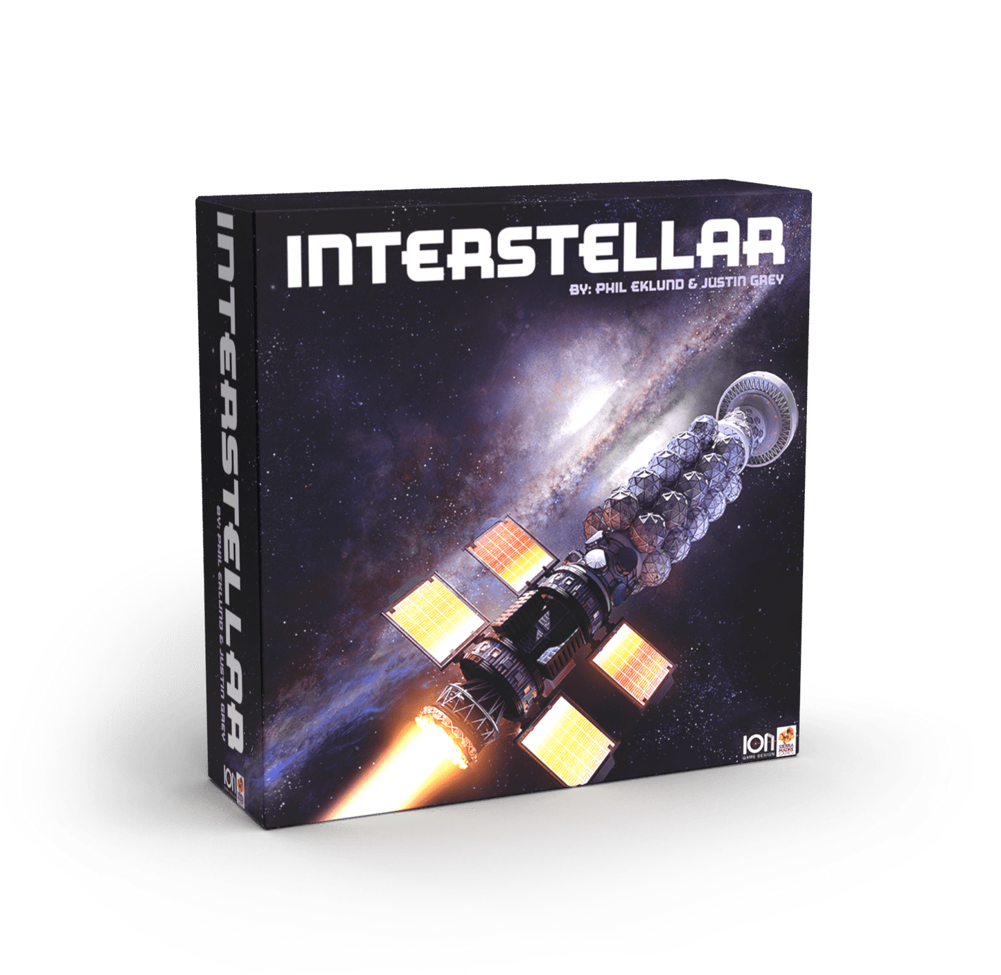 Interstellar board game box with cosmic space artwork