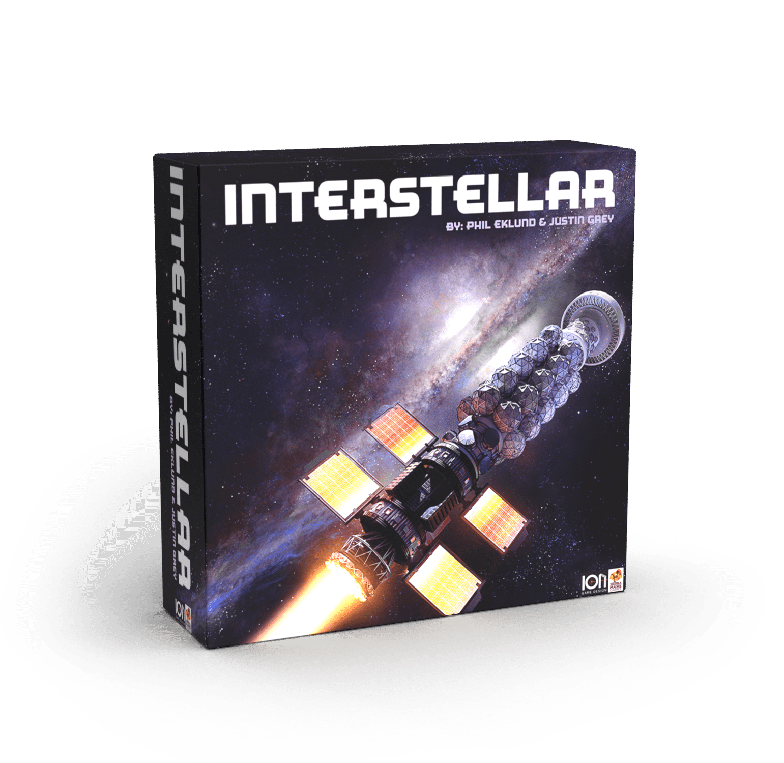 Interstellar board game box with cosmic space artwork