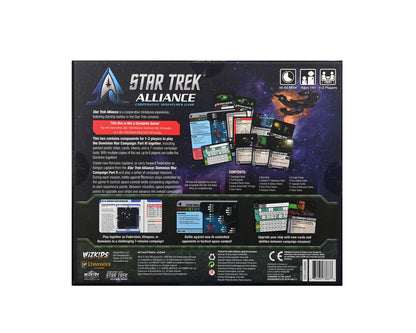 Star Trek Alliance: Dominion War Campaign Part III game box back, showing cards, ship miniatures, and a space battle